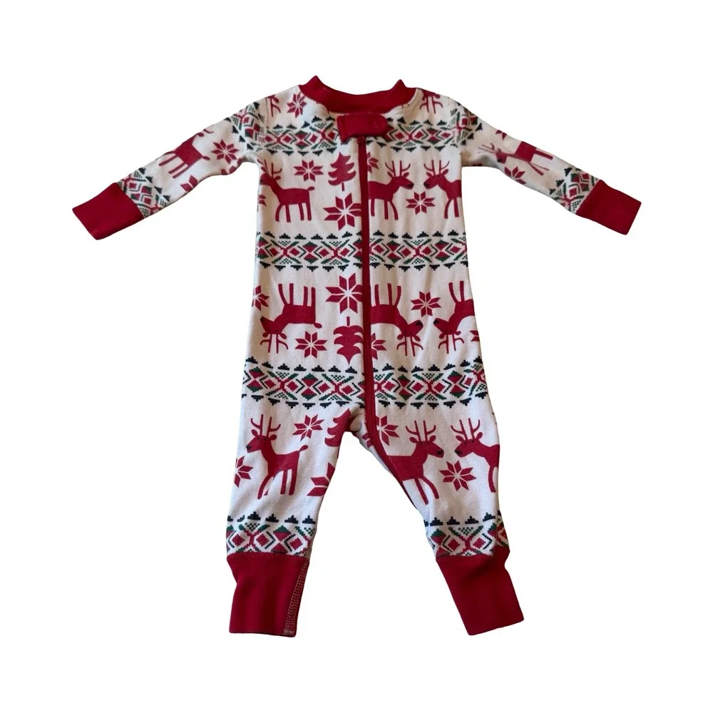 Hanna Andersson Baby 3-6M Organic Cotton Reindeer Fair Isle Christmas Sleeper 60